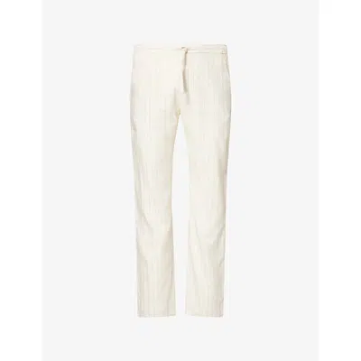 Frescobol Carioca Mens Ivory Mendes Pinstripe-print Linen And Cotton-blend Trousers In White