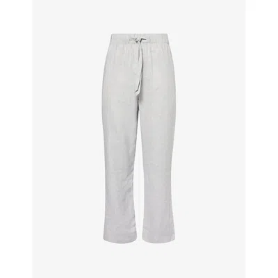 Frescobol Carioca Mens Light Melange Grey Luan Drawstring-waist Linen And Cotton-blend Trousers In Gray