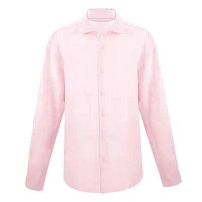 Frescobol Carioca Mens Long Sleeve Linen Shirt | Designer Dress Shirt | High Quality Button-up | Imitation Pearl Butto In Pink
