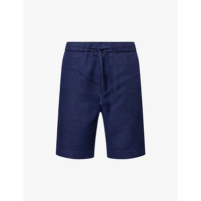Frescobol Carioca Mens Navy-blue Felipe Elasticated-waist Linen And Cotton-blend Shorts