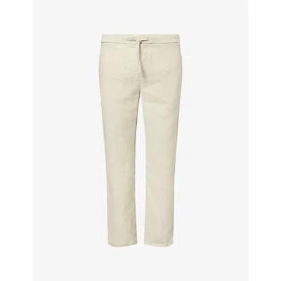 Frescobol Carioca Mens Palm Green Oscar Tapered-leg Linen And Cotton-blend Trousers In Brown