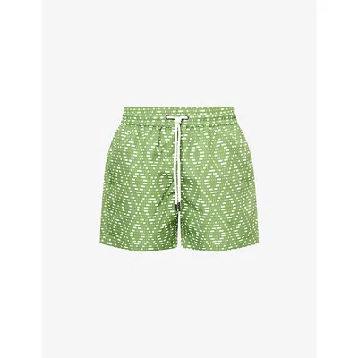Frescobol Carioca Mens Parakeet Green & Ivory Rio Graphic-print Swim Shorts