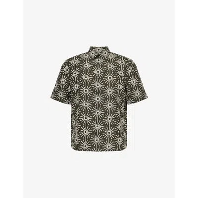 Frescobol Carioca Mens Castro Printed Short-sleeve Linen Shirt Seawood
