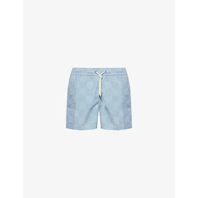 Frescobol Carioca Copa Check Rio Checked Swim Trunks In Denim Blue