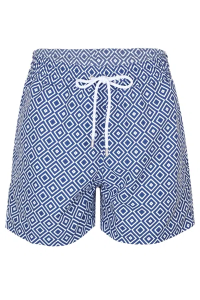 Frescobol Carioca Mens Swim Shorts With Angra Print In Blue
