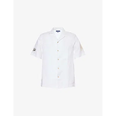 Frescobol Carioca Mens Alves Embroidered Linen Shirt White