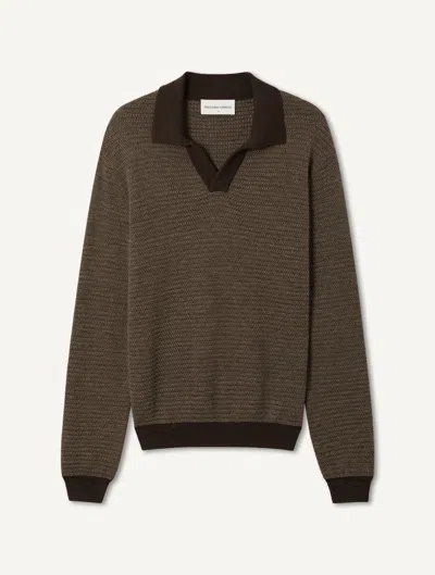 Frescobol Carioca Orlando Merino Wool Polo In Sepia Sand