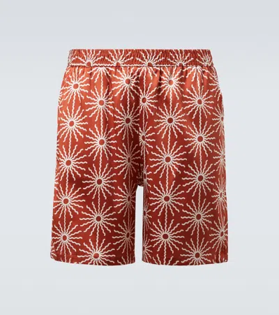 Frescobol Carioca Palma Printed Silk-blend Shorts In Orange
