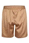 Frescobol Carioca Palma Silk Lotus Printed Shorts Almond And Ivory In Brown