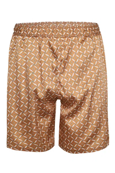 Frescobol Carioca Palma Silk Lotus Printed Shorts Almond And Ivory In Brown