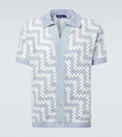 Frescobol Carioca Pinto Crochet Cotton Cardigan In Blue