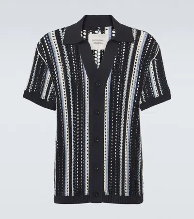 Frescobol Carioca Pinto Crochet Striped Cotton Shirt In Black
