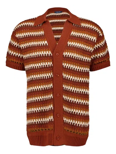 Frescobol Carioca Pinto Crochet Striped Shirt In Brown