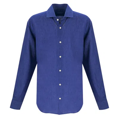 Frescobol Carioca Premium Linen Shirt In Navy Blue