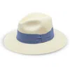 Frescobol Carioca Rafael Panama Hat Wide Ribbon Denim Blue
