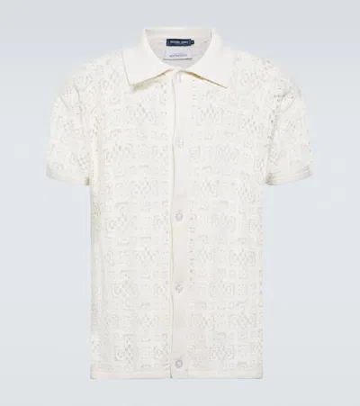 Frescobol Carioca Raul Cotton Crochet Bowling Shirt In White
