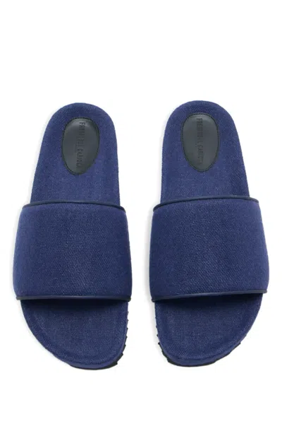 Frescobol Carioca Renato Linen Sliders Navy In Blue