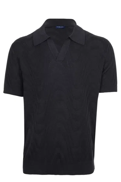 Frescobol Carioca Rino Cotton Blend Jacquard Knit Polo Black In Blue