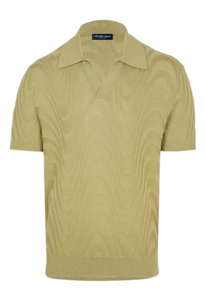 Frescobol Carioca Rino Cotton Blend Jacquard Knit Polo Willow Green