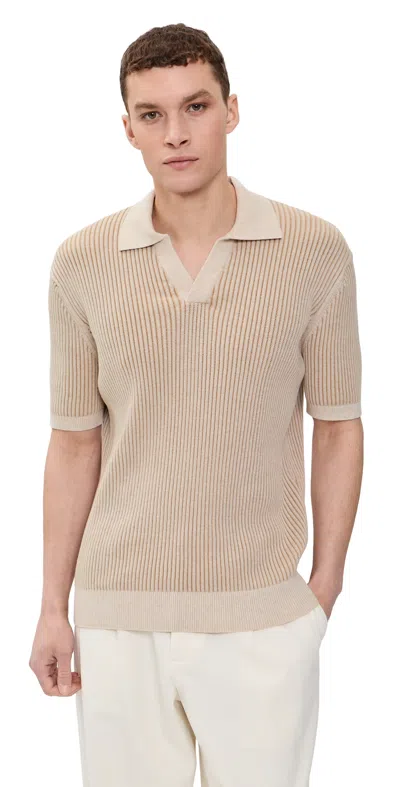 Frescobol Carioca Rino Ribbed Cotton And Cashmere-blend Polo Shirt In Neutral