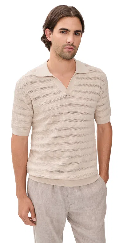 Frescobol Carioca Rino Cotton Jacquard Wave Knit Polo Sand In Pattern