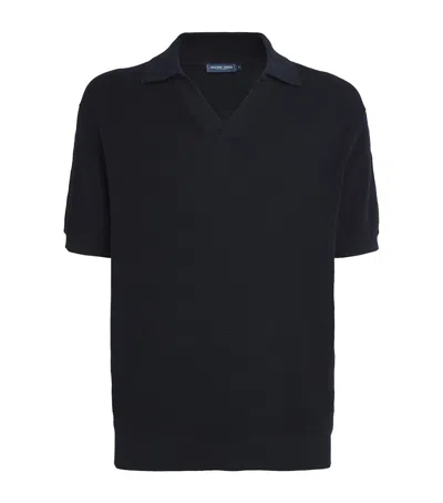 Frescobol Carioca Rino Cotton Salt And Pepper Stitch Short Sleeve Knitted Polo Navy In Black