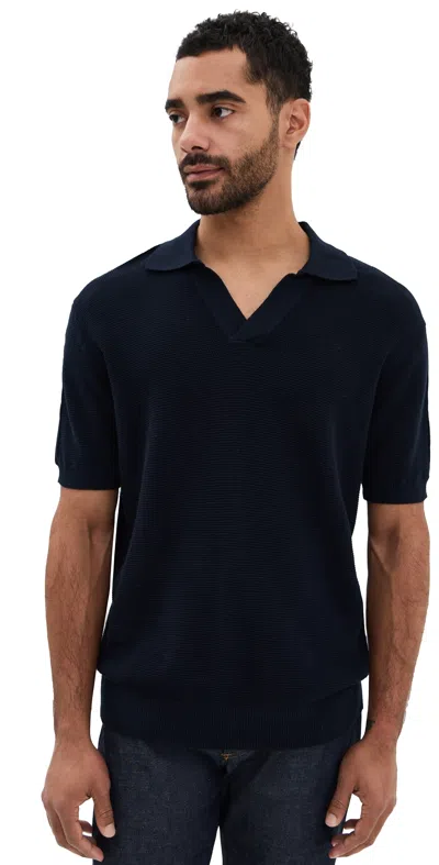 Frescobol Carioca Rino Str Cotton Salt And Pepper Stitch Knitted Polo Navy