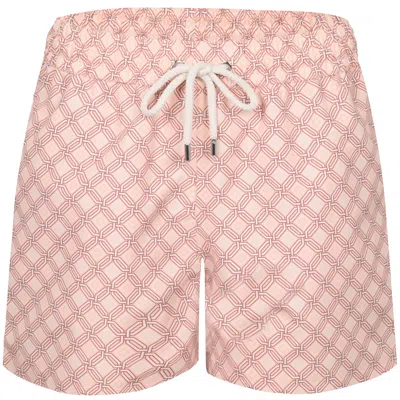 Frescobol Carioca Rio Angra Trelica Print Swimshorts Salmon Pink &amp; Ecru