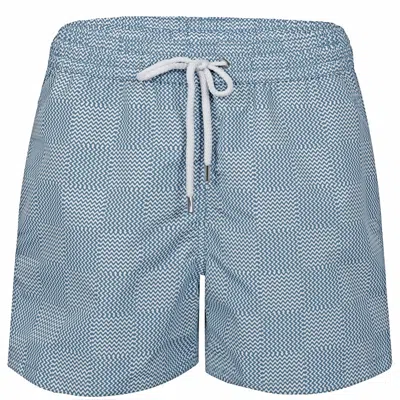 Frescobol Carioca Rio Copa Check Print Swimshorts Denim Blue