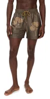 Frescobol Carioca Rio Linear Floral Jacquard Print Swim Shorts 4.25 Light Brown In Brown
