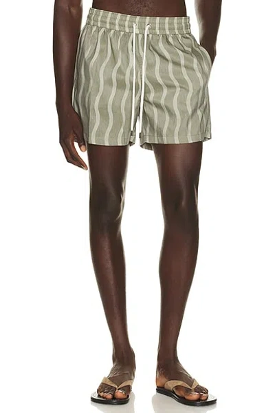 Frescobol Carioca Rio Linen Blend Cabana Wave Swim Short In Palm Green