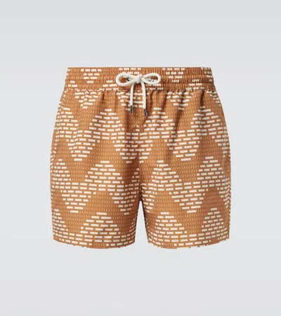 Frescobol Carioca Rio Printed Swim Trunks In Brown