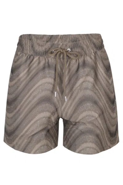 Frescobol Carioca Rio Swim Short Jacquard Fibra Khaki In Brown