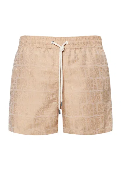 Frescobol Carioca Rio Swim Short Jacquard Palmeira Stone Beige
