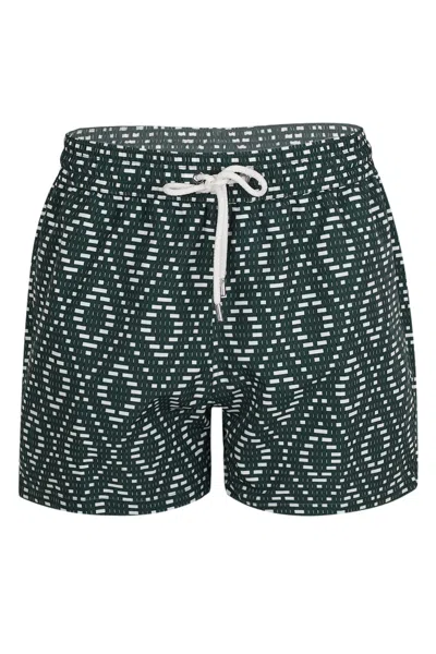 Frescobol Carioca Rio Swim Short Raffia Angra Print Evergreen And Ivory In Green