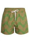 Frescobol Carioca Rio Swim Short Raffia Copa Print Parakeet Green And Mandarin Orange In Green