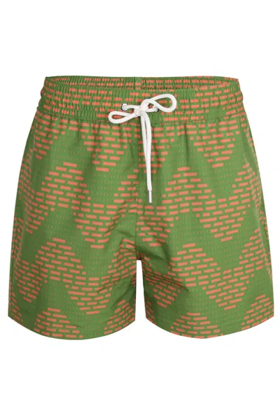 Frescobol Carioca Rio Swim Short Raffia Copa Print Parakeet Green And Mandarin Orange