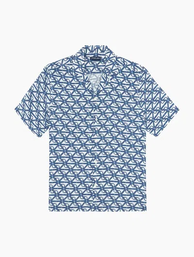 Frescobol Carioca Roberto Fc Monogram Print Linen Shirt White/ocean Blue