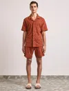 Frescobol Carioca Roberto Jacquard Terry Short Sleeve Shirt Silk Brown In Burgundy