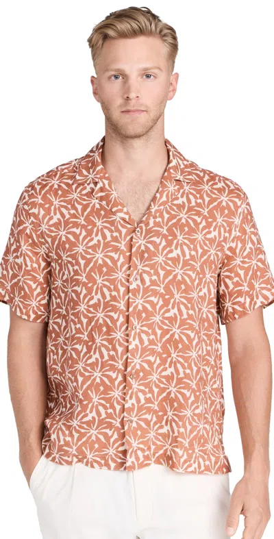 Frescobol Carioca Roberto Camp-collar Floral-print Linen Shirt In Orange