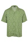 Frescobol Carioca Roberto Linen Shirt Angra Raffia Print Parakeet Green In Green