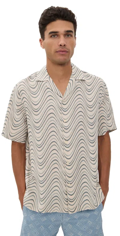 Frescobol Carioca Roberto Camp-collar Printed Linen Shirt In Yellow
