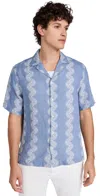 Frescobol Carioca Roberto Printed Linen Bowling Shirt In Denim Blue