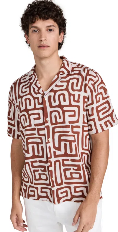 Frescobol Carioca Roberto Linen Shirt Kuba Print Silk Brown