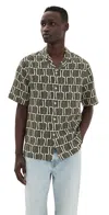 Frescobol Carioca Linen Palmier Print Roberto Shirt In Dark Olive