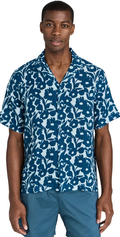 Frescobol Carioca Dressing Gownrto Perennial Print Linen Shirt Perennial Blue & Seafoam