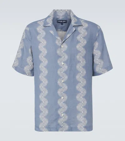 Frescobol Carioca Roberto Printed Linen Bowling Shirt In Blue