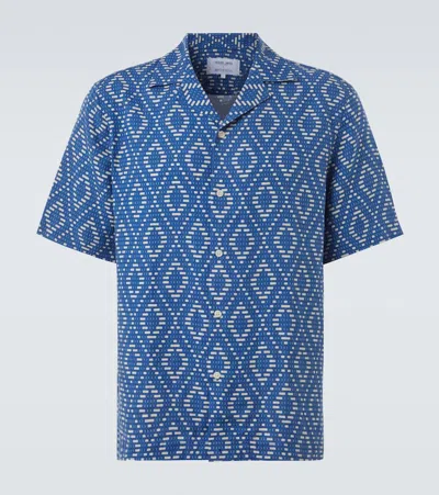 Frescobol Carioca Roberto Printed Linen Shirt In Blue