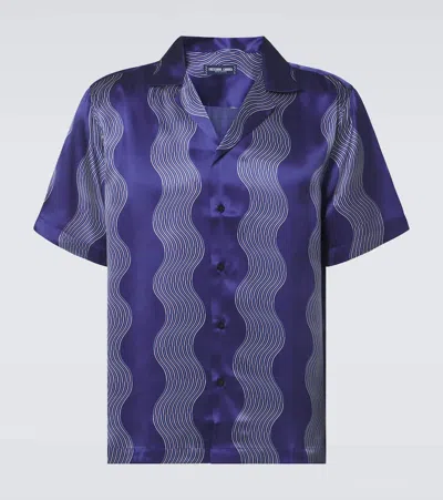 Frescobol Carioca Roberto Printed Silk Bowling Shirt In Blue