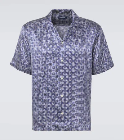 Frescobol Carioca Roberto Printed Silk Bowling Shirt In Blue